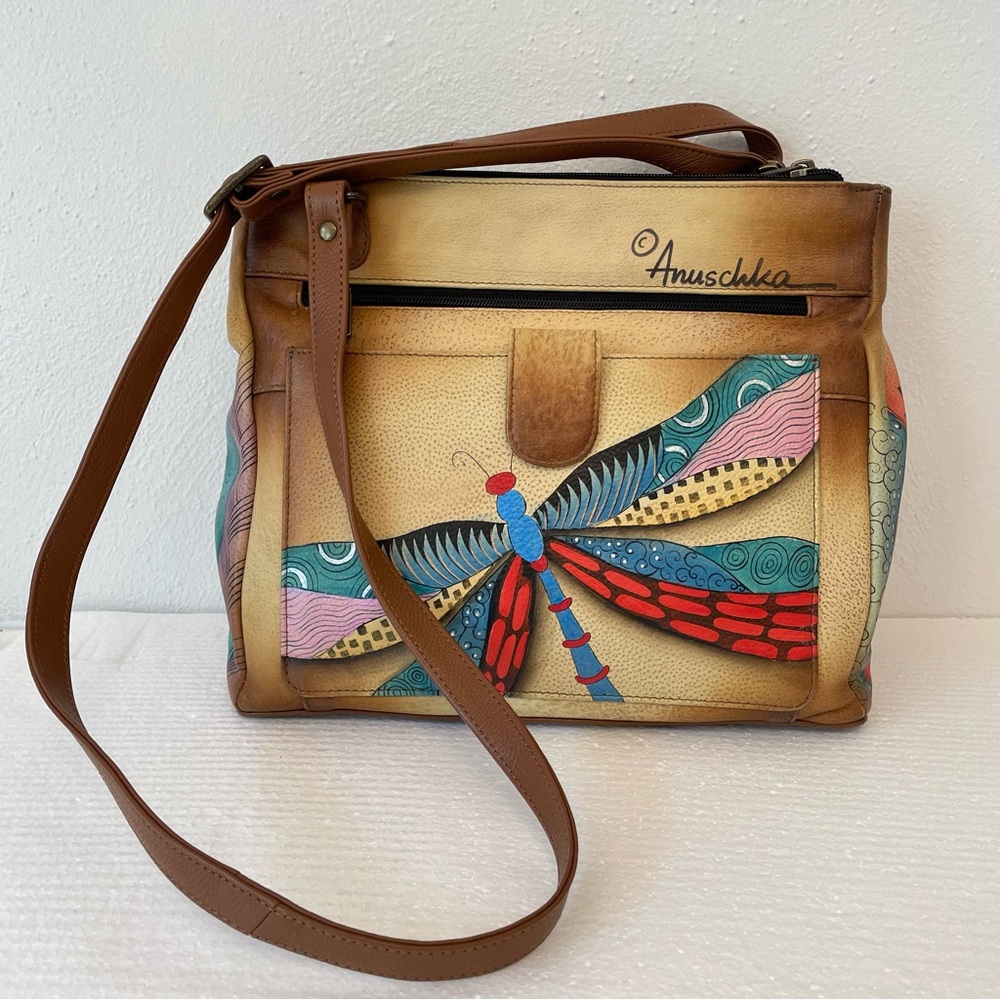 Anuschka Multicolor LARGE Dragonfly Crossbody Bag With Wallet - Picture 2 of 15